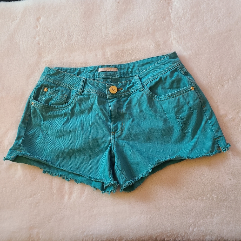 Sz 40 (10) Teal Tigrara Cutoff Jean Shorts